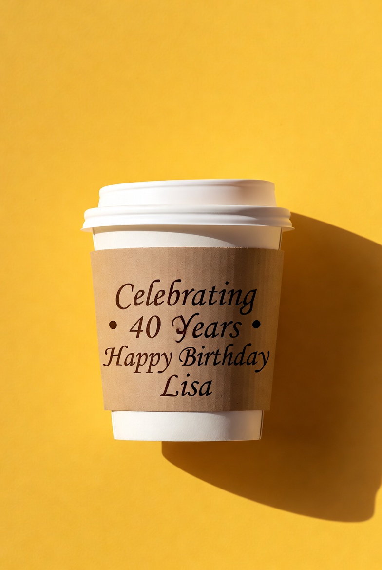 Custom birthday cup sleeve — Celebrating 40 Years, Happy Birthday Lisa